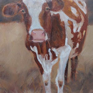 Original oil painting &quot;Cow Alma&quot; on canvas (stretcher frame), handmade, fine art