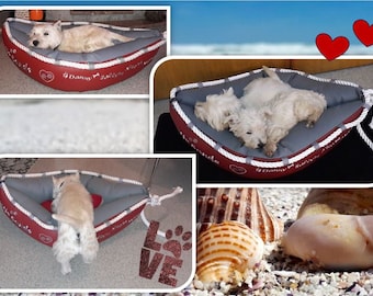 Hundebett Katzenbett Boot Schiff maritim, Stoff, Farbe, Größe und Bestickung frei wählbar