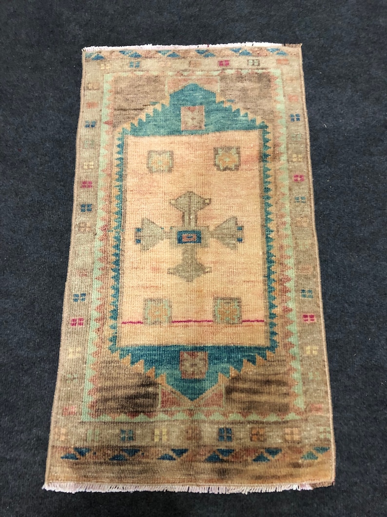Handmade Oushak Entrway Small Rug ! Hand Knotted Low Pile Faded Muted Light Color Vintage Bathroom Small Turkish Doormats