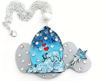 Colgante de madre osa y cachorro en el témpano de hielo, madera cortada y grabada con láser