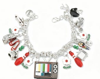 Pulsera de plata de ley 925 con dijes – Pulsera de plata para mujer – Joyas originales con temática de televisión – Regalo
