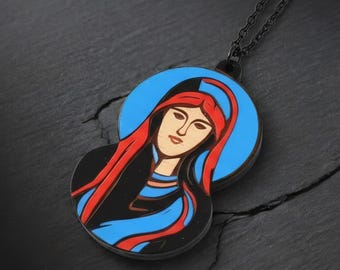 Colgante de la Virgen María – Madera cortada a láser – Artesanía religiosa única