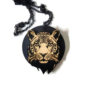 Leopard Pendant in Cherry Wood - Feline Elegance - men's or women's jewelry