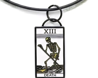 Colgante de esmalte de la Muerte del Tarot XIII: collar esotérico gótico, joyería de cartas místicas, renacentista