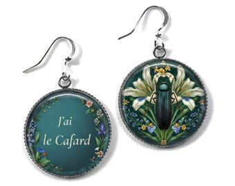 Pendientes vintage, expresión francesa "J'ai le Cafard" – Art Nouveau, botánico