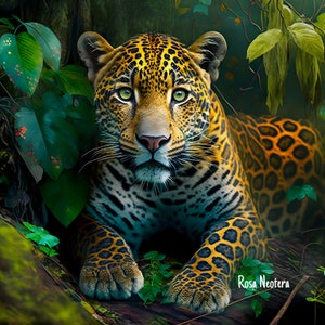 Poster of a majestic Jaguar in a lush jungle