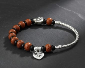 Ceramic Bead Bracelet Women – Boho Chic Speckled Beads Silver Metal – Handmade Stretchy Bohemian Jewelry – Gift for Her