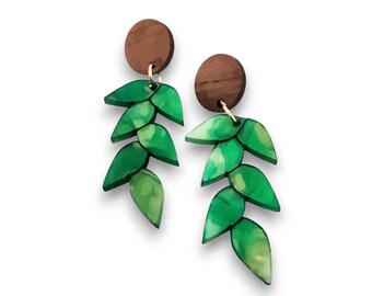 Pendientes de hojas, botánicos, corte láser, naturaleza y boho