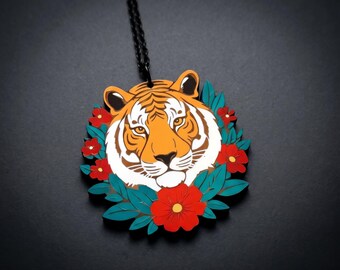 Tiger Old School Tattoo Pendant Necklace – Rockabilly Vintage Style, Traditional American Tattoo Art