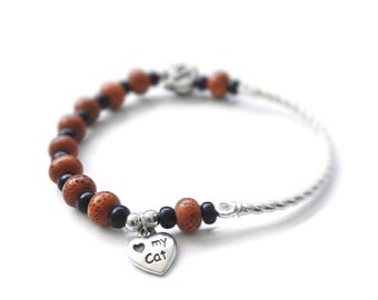 Pulsera de mujer con cuentas de cerámica moteada y metal plateado – boho chic – Cuentas de cerámica