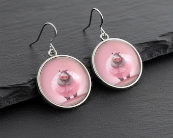 Pendientes de tutú de bailarina de hipopótamo – bisutería de hipopótamo, regalo para bailarinas, pendientes adorables