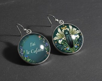 Vintage earrings, French expression "J'ai le Cafard" – Art Nouveau, botanical