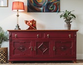 NOW SOLD Antique solid oak sideboard cupboard cabinet handpainted media tv unit