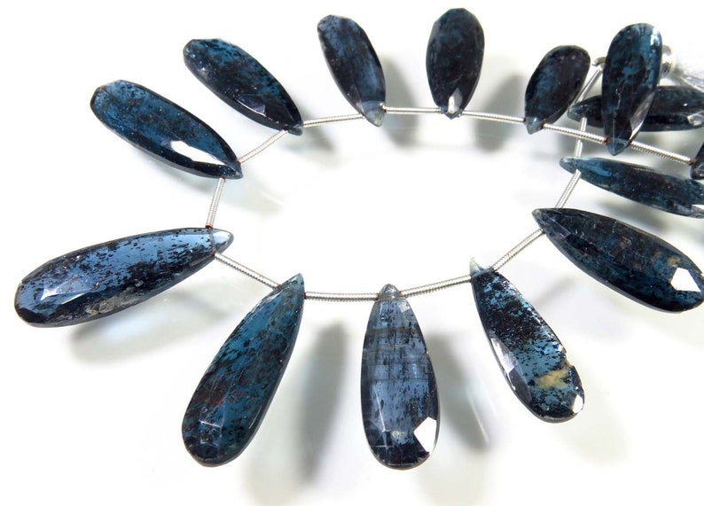 8 Strand BH#214 Natural Moss Kyanite Beads Royal blue Moss Kyanite Briolette Pear Shape Faceted Beads Wonderful! 25x8-34x10mm