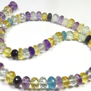 Pretty Mix Semi Multi Faceted Briolette Beads, 14"Strand, Natural Multi Semi Gemstone Beads, 7-8mm, Multi Rondelle Beads For Jewelry Making,