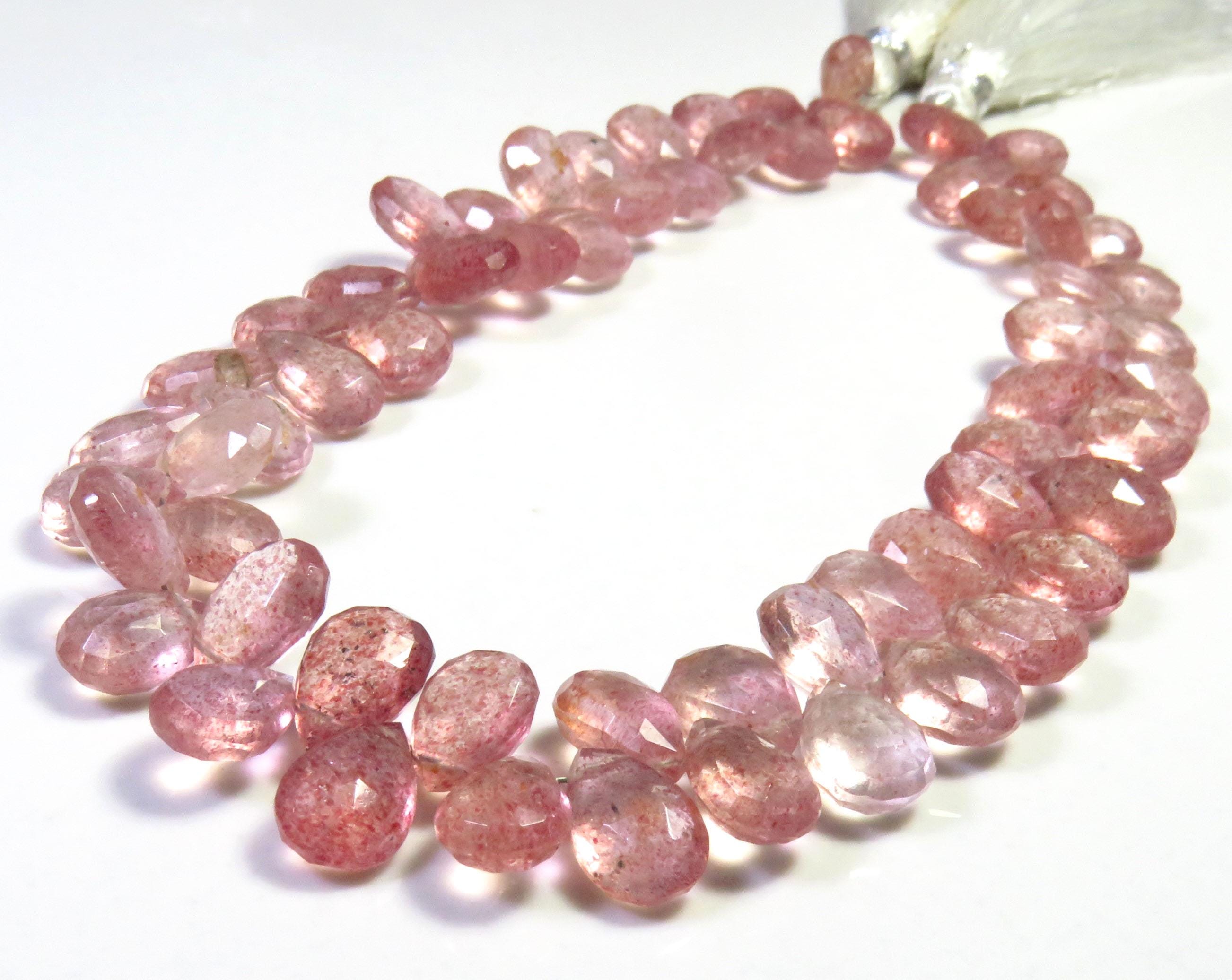 100%天然ストロベリークォーツビーズ 9インチストランド トップ