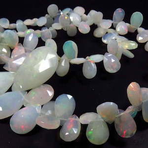 Perline di pietra preziosa naturale di opale etiope appariscente, 7-22 mm, perline di pietra preziosa di opale bianco a pera, filo da 16", perline sfaccettate di opale etiope per gioielli,