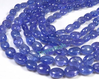 perline ovali di tanzanite naturale, filo da 11", perline lisce di tanzanite blu, perline di pietre preziose di tanzanite, 6-11mm, perline di tanzanite per la creazione di gioielli,