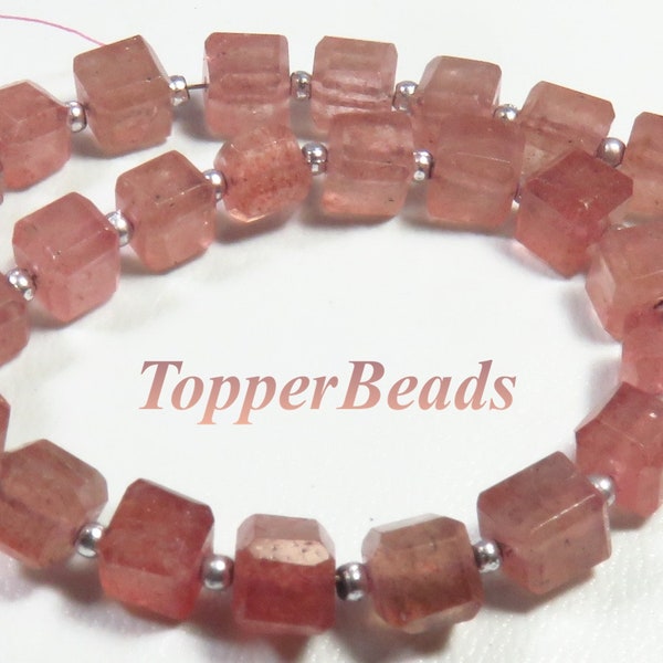 Natural Strawberry Quartz Briolette Beads, 5-6mm, Pink Strawberry Quartz Cube Beads, 8"Strand, Quartz Faceted Gems Beads For Jewelry Use,
