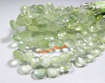 Beautiful Natural Prehnite Gemstone Beads, 7.5x7.5mm, Green Prehnite Heart Faceted Beads, 6"Strand, Prehnite Briolette Beads For Jewelry,