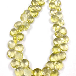 Natural Lemon Quartz Beads, 8.5&quot;Strand, Lemon Quartz Faceted Beads, 8-8.5mm, Quartz Briolette Gemstone Beads, Lemon Quartz Heart Beads,