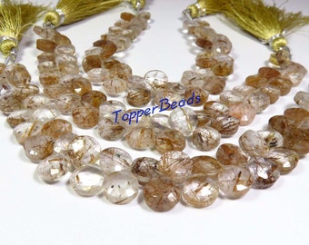 Calibrated Rutile Quartz Heart Faceted Beads, Copper Rutilated Quartz Gems Beads, 7.5x7.5mm, Natural Rutile Quartz Beads For DIY Creations