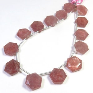 Cuentas hexagonales de cuarzo fresa rosa, 12 mm, facetadas, naturales, tira de 8,5", para joyería.