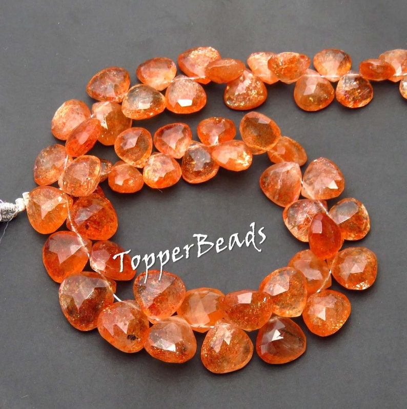 Red Sunstone Heart shape briolette beads 8 Inch BH#875 Faceted Rainbow lattice Sunstone beads Toppest* Natural Sparkle Sunstone Beads
