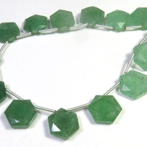 Hilo de 8" de cuentas hexagonales de cuarzo fresa, 12 mm, cuentas facetadas de cuarzo fresa verde, 102 cts, cuarzo verde natural para joyería.