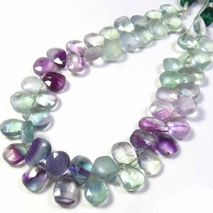 Natural Fluorite Gemstone Beads, 115cts, 7.5&quot;Strand, Rainbow Multi Fluorite Faceted Beads, 9-10mm, Multi Fluorite Pear Beads For Jewelry Use