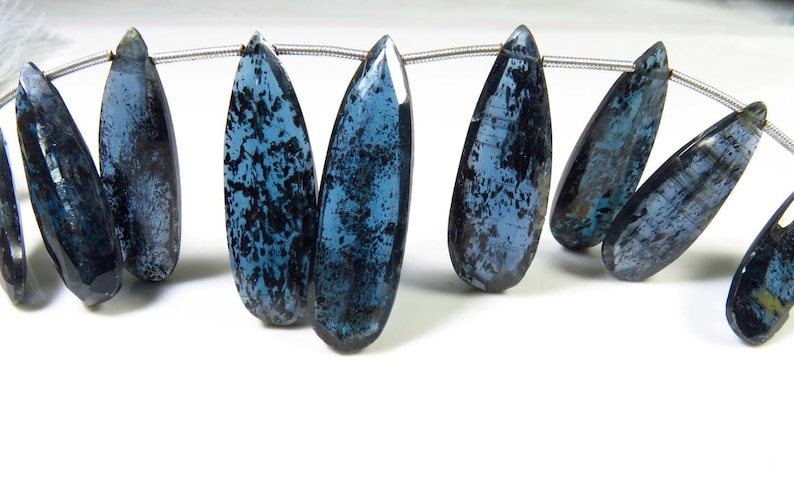 8 Strand BH#214 Natural Moss Kyanite Beads Royal blue Moss Kyanite Briolette Pear Shape Faceted Beads Wonderful! 25x8-34x10mm