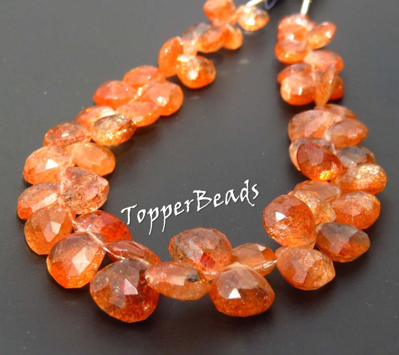 Red Sunstone Heart shape briolette beads 8 Inch BH#875 Faceted Rainbow lattice Sunstone beads Toppest* Natural Sparkle Sunstone Beads