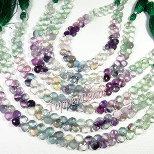 perline di cuore in fluorite multi naturale, perline di pietra preziosa in fluorite arcobaleno di prima qualità, filo da 8", perline sfaccettate in fluorite multi per regali e gioielli,