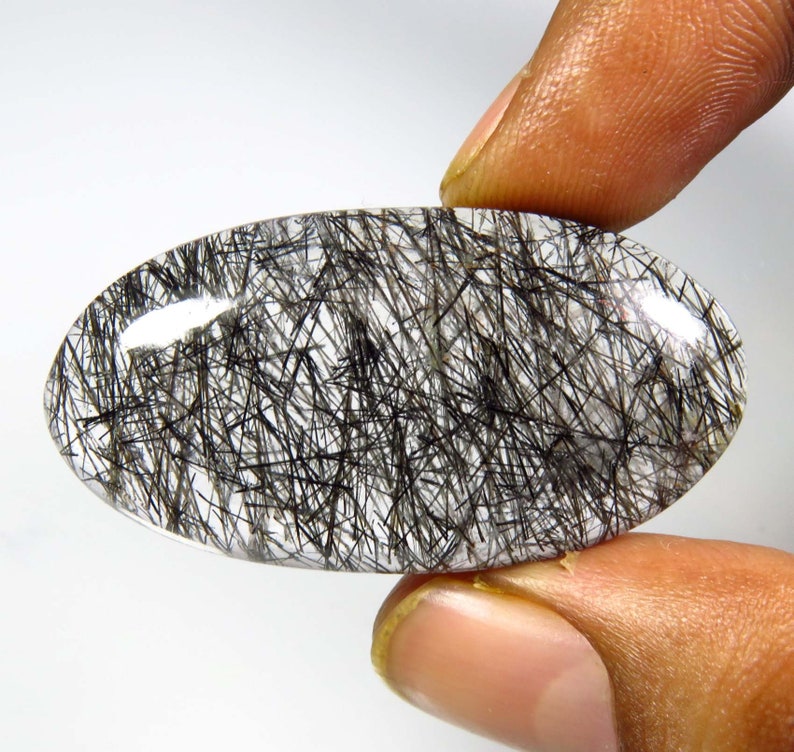 Black Needle Rutile Quartz cabochon Natural Black Rutilated Quartz Oval Shape 41x21 mm Toppest* Natural Rutile Quartz Gemstone BH#1010