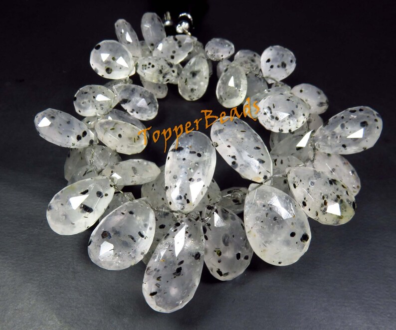2-Strands Beautiful Natural Black Rutile Briolette 16mmx11mm GMB191 20mmx14mm Pear Shape Black Rutilated Faceted Fancy Beads Size