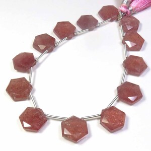 Cuentas hexagonales de cuarzo fresa rosa, 12 mm, facetadas, naturales, de cuarzo fresa, tira de 20 cm, para joyería.