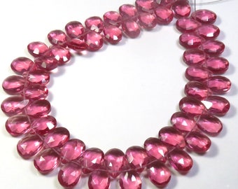 Pink Tourmaline Hydro Quartz Beads, 12x8mm, Pink Quartz Hydro Glass Pear Shape Beads, 10.5"Strand, Tourmaline Glass Quartz Calibrated Beads,