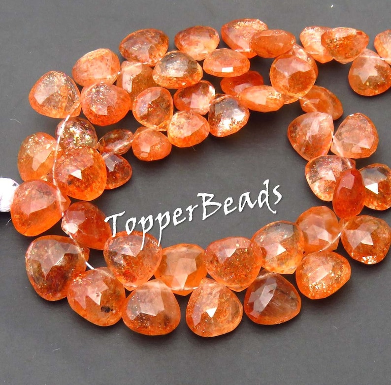 Red Sunstone Heart shape briolette beads 8 Inch BH#875 Faceted Rainbow lattice Sunstone beads Toppest* Natural Sparkle Sunstone Beads