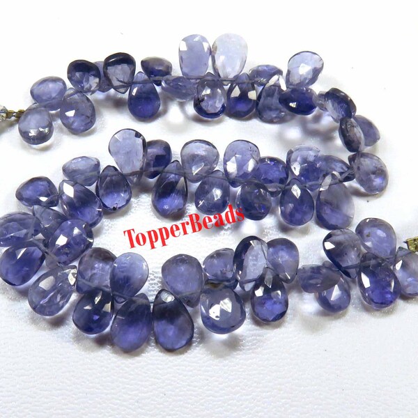 Natural Iolite Beads. Wonderful* Iolite Gemstone Faceted Beads. 8-10 mm. Faceted Purple Blue Iolite Pear Shape Briolette Beads. BH#1630