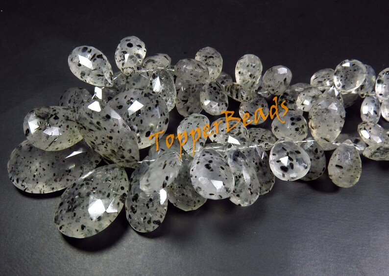 Natural Dot Rutile Quartz Faceted Pear Shape briolette beads Jewelry making BH#975 8-29 mm Rare Huge Size* Black Dot Rutile Quartz Beads