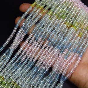 AAA+ Natural Multi Aquamarine Briolette Beads, 4mm, Multi Aquamarine Gemstone Beads, 13&quot;Strand, Aqua Rondelle Micro Faceted Beads For Jewel,