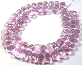 Pink Morganite Hydro Quartz Beads, 12x7mm, Pink Quartz Hydro Glass Teardrop Beads, 8"Strand, Pink Morganite Glass Quartz Calibrated Beads,