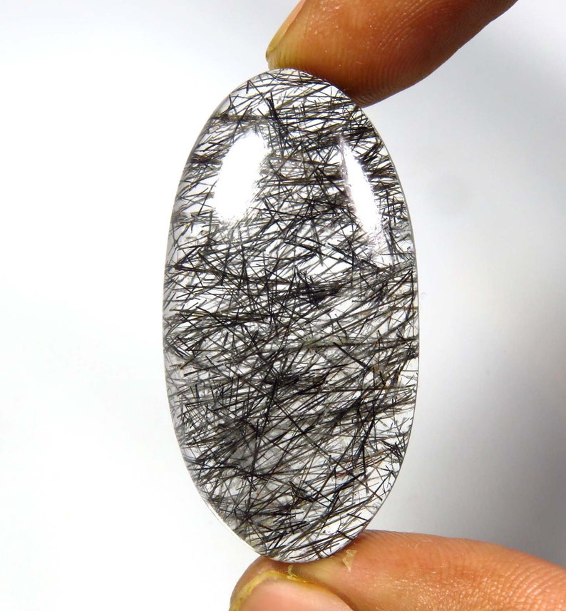Black Needle Rutile Quartz cabochon Natural Black Rutilated Quartz Oval Shape 41x21 mm Toppest* Natural Rutile Quartz Gemstone BH#1010