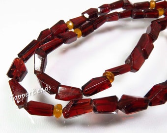 Mozambique Garnet Gemstone Necklace, 18.5"Strand, Garnet Tumble Nugget Faceted Necklace, 13-18mm, Red Garnet Step Cut Beads Necklace,