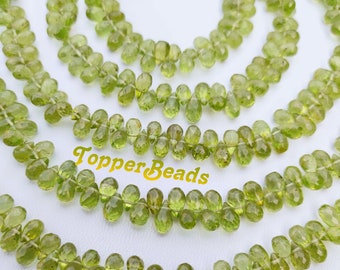 Natural Peridot Gemstone Beads, Green Peridot Faceted Beads, 7-8mm, Peridot Teardrop Briolette Beads, 8"Strand, Peridot Beads For Jewelry,