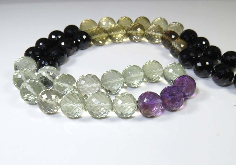 Smokey Quartz Onyx Beads Faceted Amethyst ball shape beads Natural Smokey quartz Black onyx 10-11 mm Micro Faceted Necklace BH#193