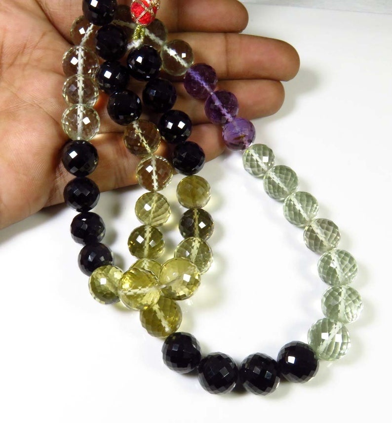 Smokey Quartz Onyx Beads Faceted Amethyst ball shape beads Natural Smokey quartz Black onyx 10-11 mm Micro Faceted Necklace BH#193