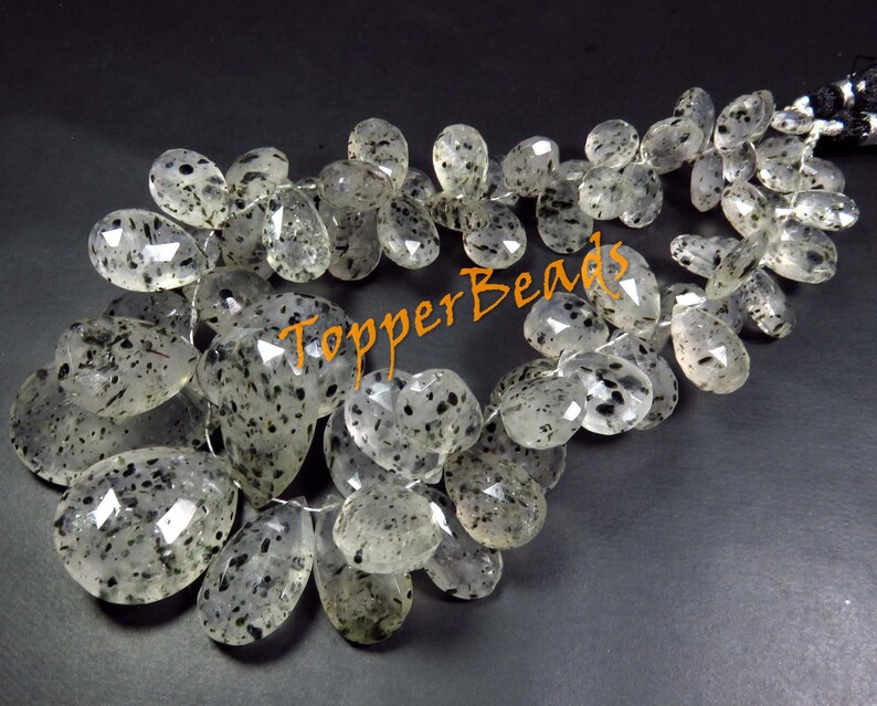 Natural Dot Rutile Quartz Faceted Pear Shape briolette beads Jewelry making BH#975 8-29 mm Rare Huge Size* Black Dot Rutile Quartz Beads