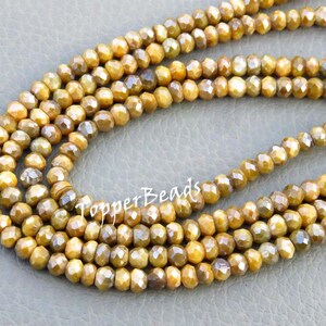 Coated Moonstone Gemstone Beads, 16&quot;Strand, Natural Moonstone Faceted Rondelle Beads, 4mm, Yellow Moonstone Beads For Jewelry Creations,