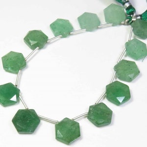 Cuentas facetadas de cuarzo fresa verde natural, tira de 8", cuentas hexagonales de cuarzo fresa, 12 mm, 93 cts, cuarzo fresa verde para joya.